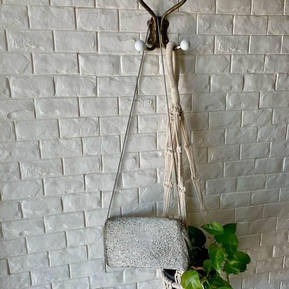 Vintage Sparkly Silver Hand-Beaded Bow Shoulder Bag Evening Purse - Picture 8 of 10